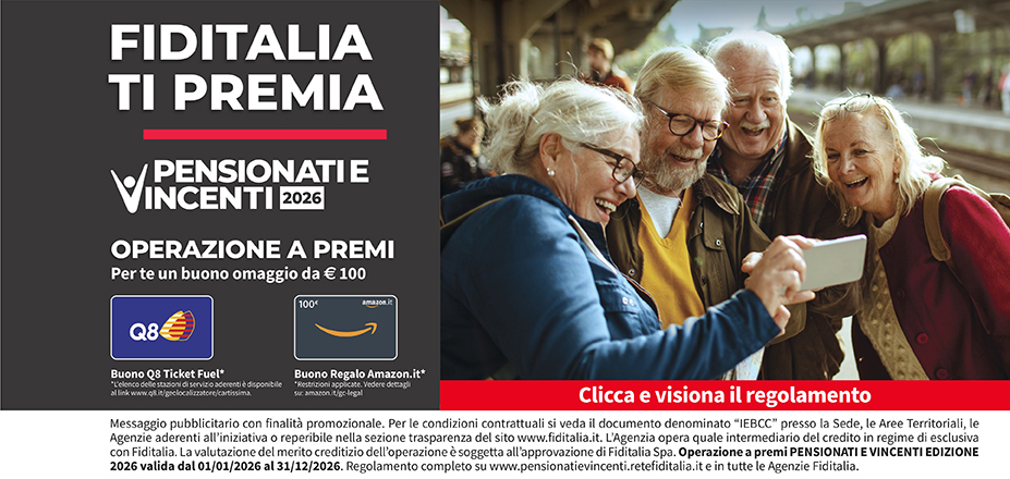 Agenzia Finab Sas Fiditalia | Perugia, Città di Castello | Fiditalia ti premia - Vicni un omaggio da €100. Operazione a premi. Clicca e visiona il regolamento. Operazione a premi PENSIONATI E VINCENTI 2025 valida dal 01/01/2025 al 31/12/2025. Regolamento completo www.pensionatievincenti.retefiditalia.it
