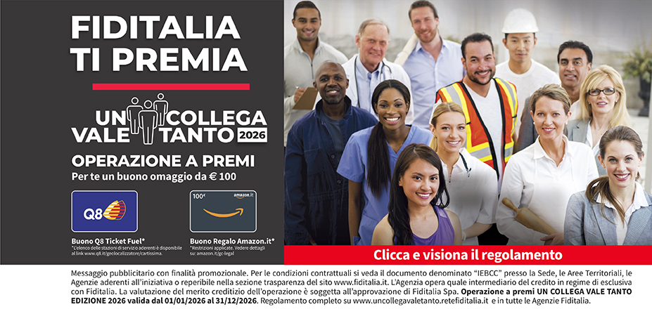 Agenzia Finab Sas Fiditalia | Perugia, Città di Castello | Fiditalia ti premia - Vinci un buono omaggio da €100. Operazione a premi. Clicca e visiona il regolamento. Operazione a premi UN COLLEGA VALE TANTO 2025 valida dal 01/01/2025 al 31/12/2025. Regolamento completo www.uncollegavaletanto.retefiditalia.it